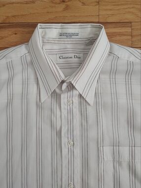 Christian Dior vintage striped men's dress shirt short sleeves 16 1/2 / 55 EUC